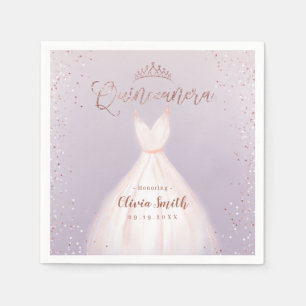 Purple rose gold glitter with dress quinceañera napkin