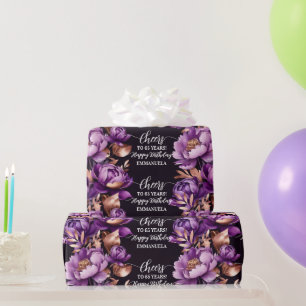Purple rose gold happy birthday personalised wrapping paper