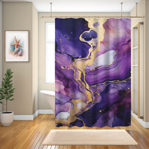 Purple Rose Gold Liquid Ink Marble  Shower Curtain