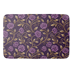 Purple Rose & Gold Luxurious Floral Personalized Bath Mat