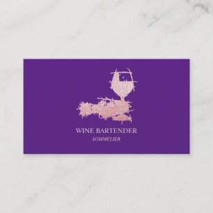 Purple Rose Gold Pink Wine Bartender Sommelier Business Card