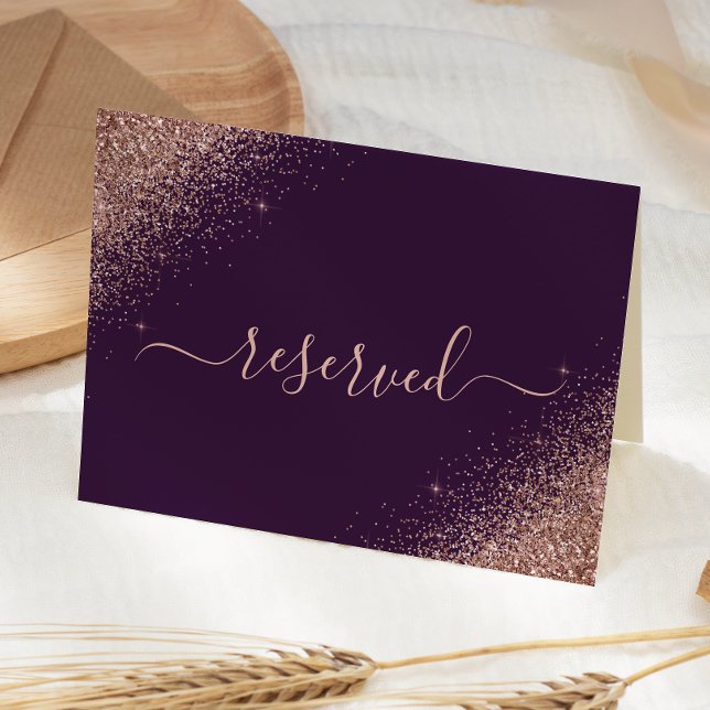 Purple Rose Gold Reserved Wedding Place Card (Creator Uploaded)