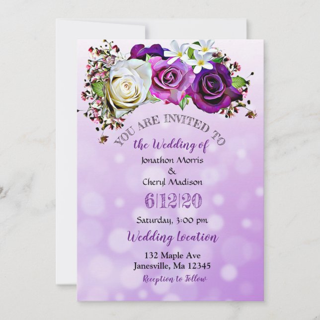 Purple Rose Lavender  Floral Wedding Invitations (Front)