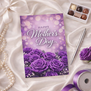 Purple Rose Mother’s Day Greeting Design Holiday Card