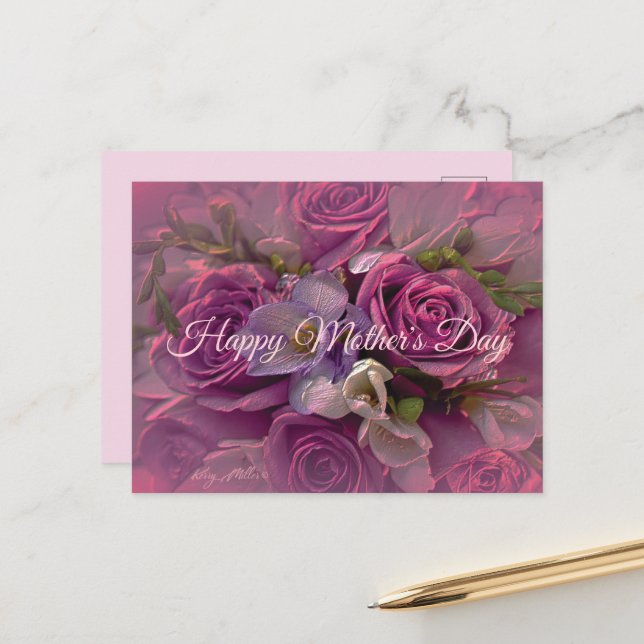 Purple Rose Mother's Day Postcard (Front/Back In Situ)
