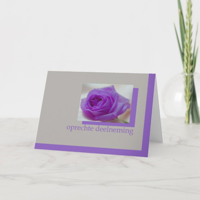 purple rose on grey dutch sypathy card (Front)