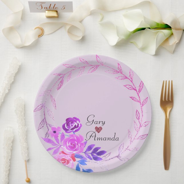 Purple Rose Paper Plate (Wedding)