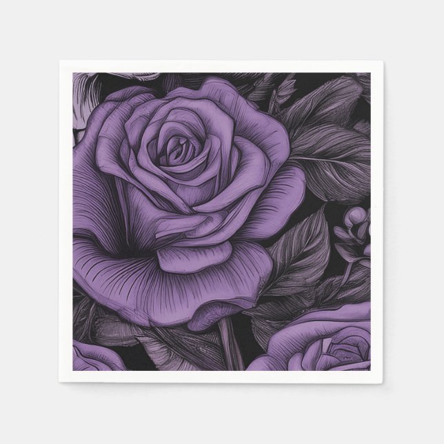 Purple Rose Pattern, Gothic wedding, Lovers Napkin (Front)