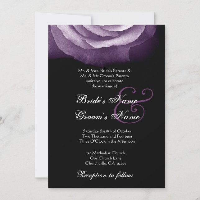 PURPLE Rose Petals Wedding Invitation (Front)