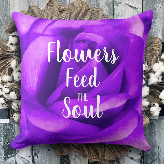 Purple Rose Photo Flowers Feed The Soul Script Cushion (Creator Uploaded)