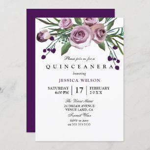 Purple Rose Quinceanera Invitation