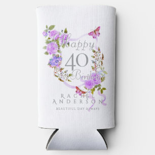 Purple Rose Ribbon 40th Birthday Cooler