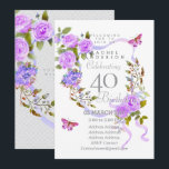 Purple Rose Ribbon 40th  Birthday Invitation<br><div class="desc">Lovely and elegant rose with butterfly.  You can changes the texts to your choice.
Suitabe for 40th,  50 th,  60th,  70th etc.</div>