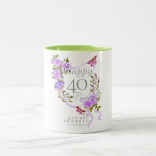 Purple Rose Ribbon 40th Birthday Two-Tone Coffee Mug