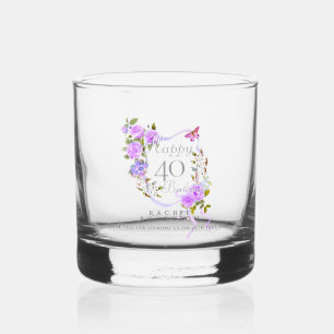 Purple Rose Ribbon 40th Birthday Whiskey Glass