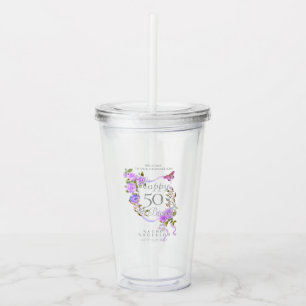 Purple Rose Ribbon 50th Birthday Acrylic Tumbler