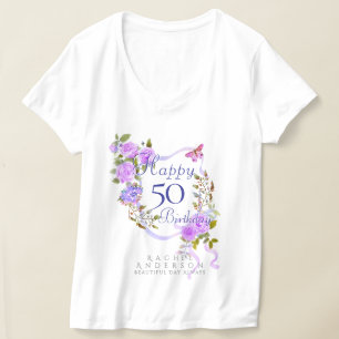 Purple Rose Ribbon 50th Birthday T-Shirt
