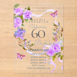 Purple Rose Ribbon 60th Birthday Invitation<br><div class="desc">Lovely and elegant rose with butterfly.</div>