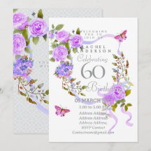 Purple Rose Ribbon 60th Birthday Invitation