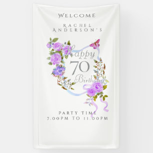 Purple Rose Ribbon 70th Birthday Banner