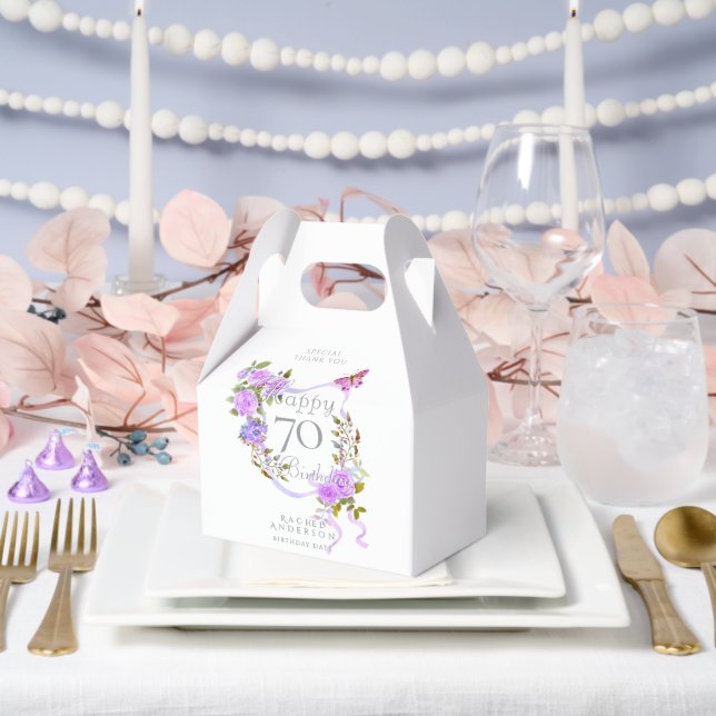 Purple Rose Ribbon 70th Birthday  Favour Box (Wedding)