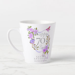 Purple Rose Ribbon 70th Birthday Latte Mug