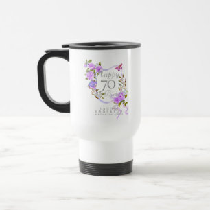 Purple Rose Ribbon 70th Birthday Travel Mug
