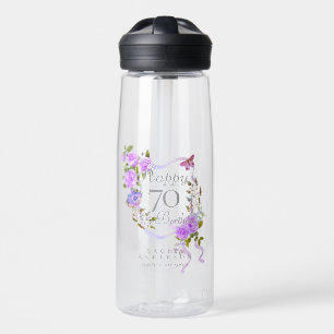 Purple Rose Ribbon 70th Birthday Water Bottle