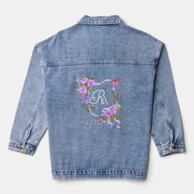 Purple Rose Ribbon Chic Monogram  Denim Jacket (Back)