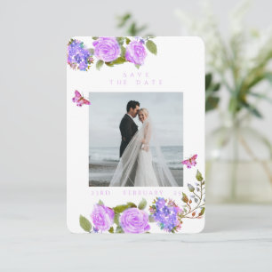 Purple Rose Ribbon Monogram Photo Wedding Save The Date