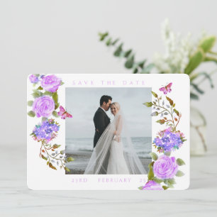 Purple Rose Ribbon Monogram Photo Wedding Save The Date