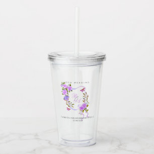 Purple Rose Ribbon Monogram Wedding Acrylic Tumbler