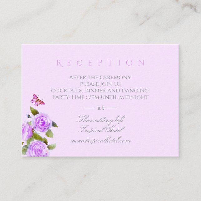 Purple Rose Ribbon Monogram Wedding  Enclosure Card (Front)
