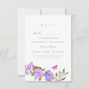 Purple Rose Ribbon Monogram Wedding RSVP Card