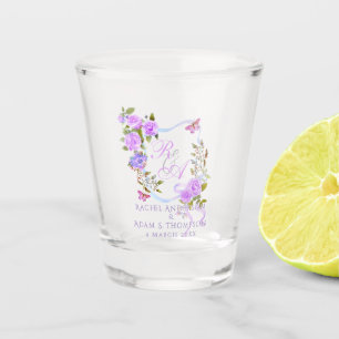 Purple Rose Ribbon Monogram Wedding Shot Glass
