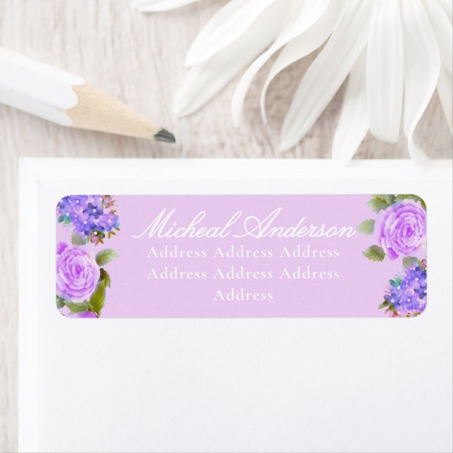 Purple Rose Ribbon Wedding Invitation Label (Insitu)