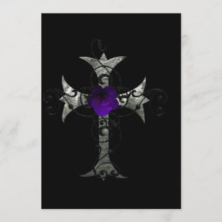 Purple Rose  Silver Cross Gothic Bridal Shower Inv Invitation