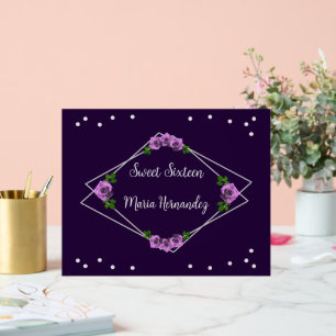 Purple Rose Silver Geometric Sweet 16 Acrylic Sign