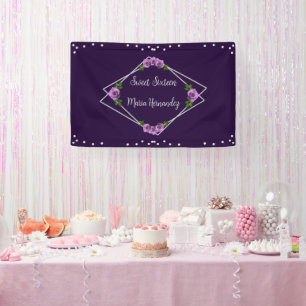 Purple Rose Silver Geometric Sweet 16 Banner