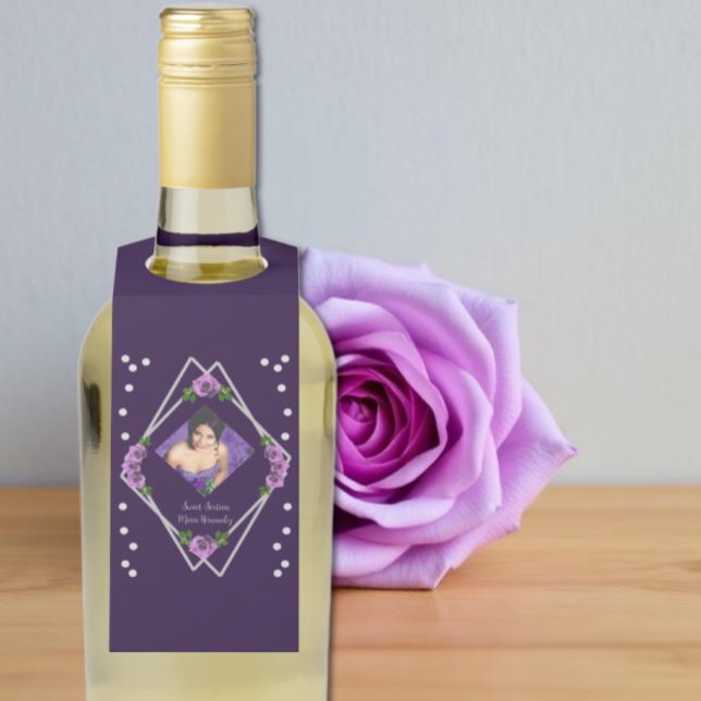 Purple Rose Silver Geometric Sweet 16 Bottle Tag (Creator Uploaded)