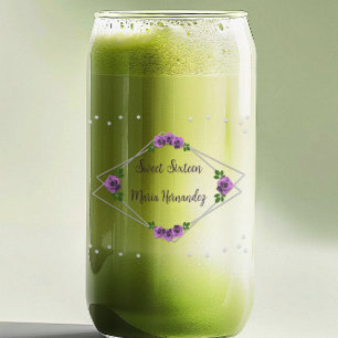 Purple Rose Silver Geometric Sweet 16 Can Glass