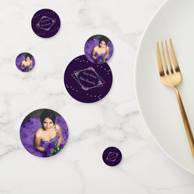 Purple Rose Silver Geometric Sweet 16 Confetti (Group)