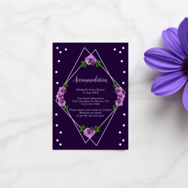 Purple Rose Silver Geometric Sweet 16 Enclosure Card (Creator Uploaded)
