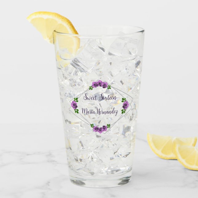 Purple Rose Silver Geometric Sweet 16 Glass (Front Ice)