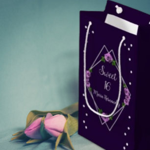 Purple Rose Silver Geometric Sweet 16 Small Gift Bag