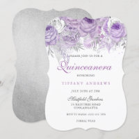 Purple Rose Silver Wonderland Quinceanera Invite