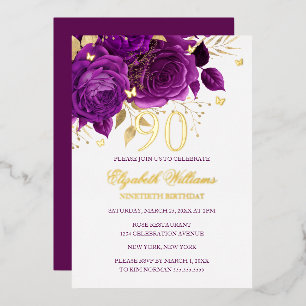 Purple Rose Sparkling Butterfly 90th Birthday 