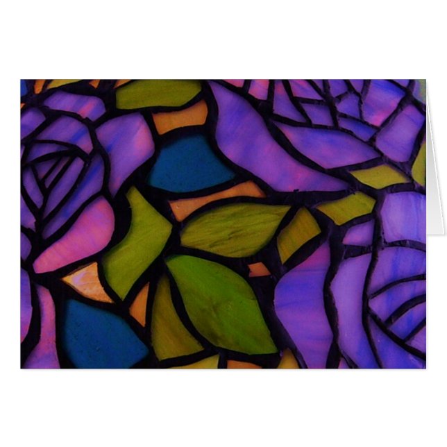 Purple Rose Stained Glass Greeting Note Card (Front Horizontal)