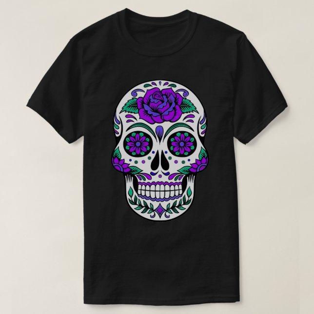 Purple Rose Sugar Skull  T-Shirt (Design Front)