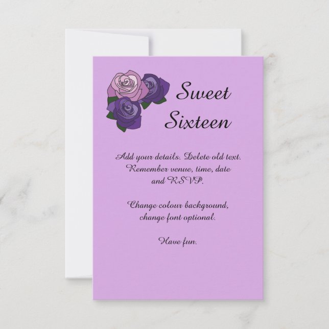 Purple Rose Sweet Sixteen Birthday Party Invite (Front)